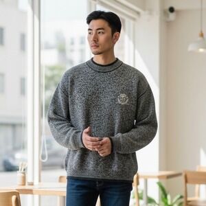 Vintage 90's IOU Knit Sweater Mens Speckled Gray Crewneck Pullover Medium Legend